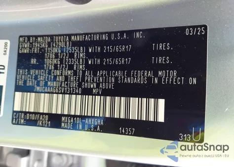 2025 Toyota Corolla Cross Le из США, поврежденный, VIN 7MUCAAAG6SV131340